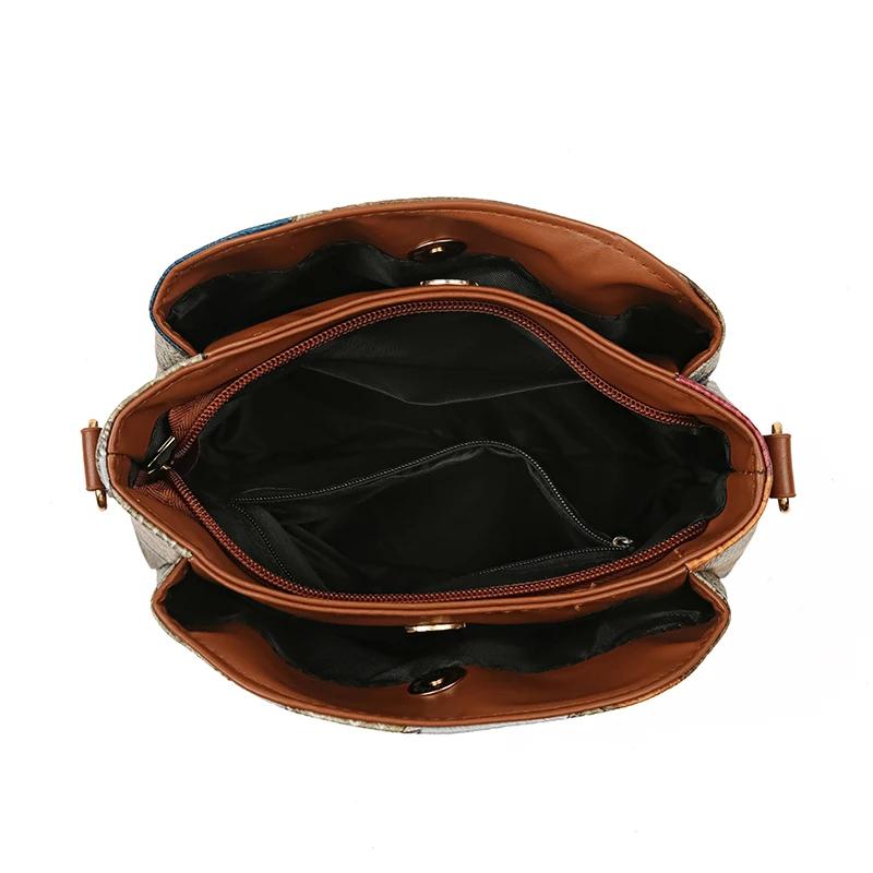 Vintage PU Leather Shoulder Bags for Women Splicing Crossbody Messenger Bag Feminine Bag