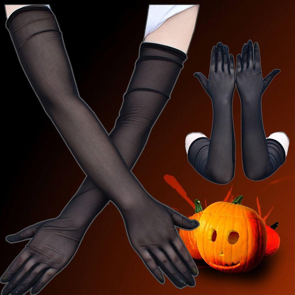 Хэллоуин Перчатки сетчатые прозрачные на всю руку Перчатки-колготки для пальцев Бесшовные варежки Длинные прозрачные