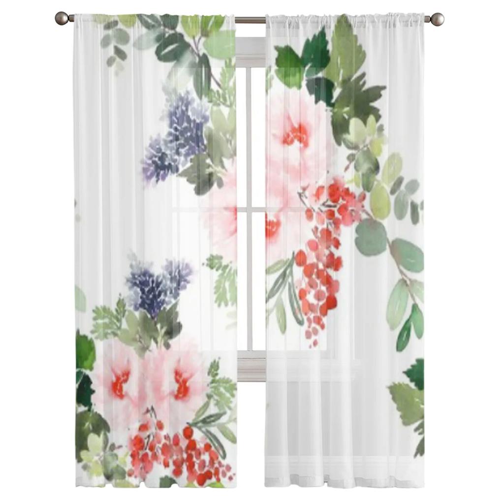 Роскошные шифоновые прозрачные шторы ручной работы с акварельными цветами для гостиной, спальни, украшения, оконные вуали, тюлевые занавески