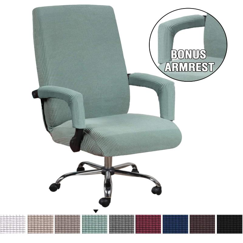 2 Sizes Office Elastic Solid Chair Covers Anti-dirty Computer Seat Chair Cover With Armrest Covers Removable  Office Seat Chairs Slipcovers