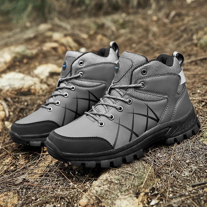 Autumn New Men's Shoes Outdoor Hiking Shoes High-top Leather Hiking Off-road Large-size Platform Casual Shoes