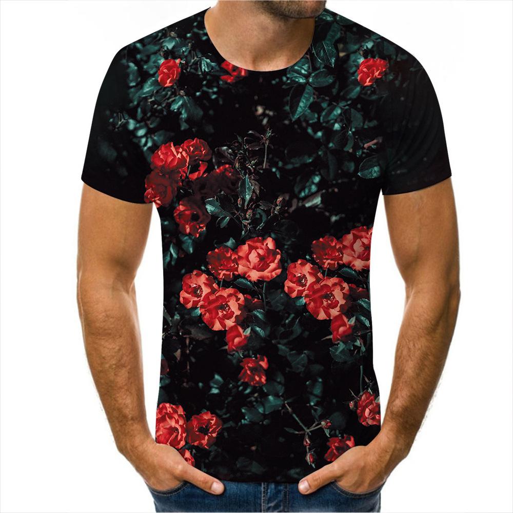 Мужская 3D футболка, летняя верхняя одежда, футболки с цветочным 3D принтом, модные футболки с круглым вырезом, мужские повседневные футболки с короткими рукавами