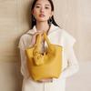 Light Luxury Small Crowd Design Handbag Canvas Bag Genuine Leather And New High-grade Sense All-match Casual Bucket Bag Women's Bag