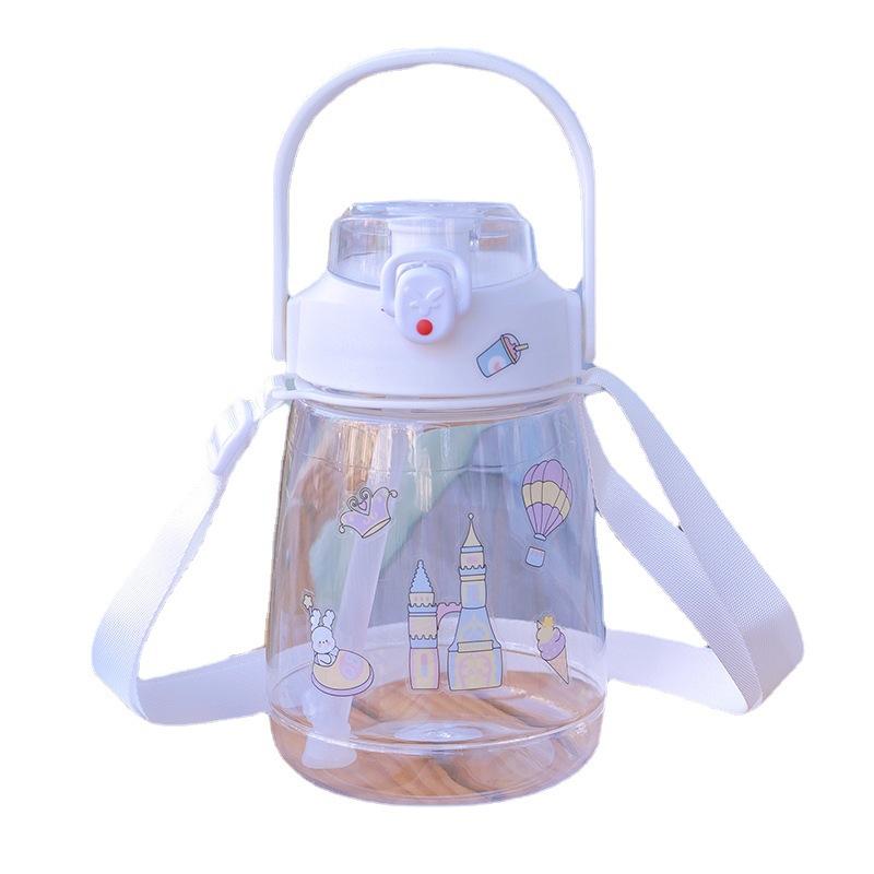 Water bottle big belly cup large capacity straw cup one cover double drink plastic cup children cartoon cup free sticker