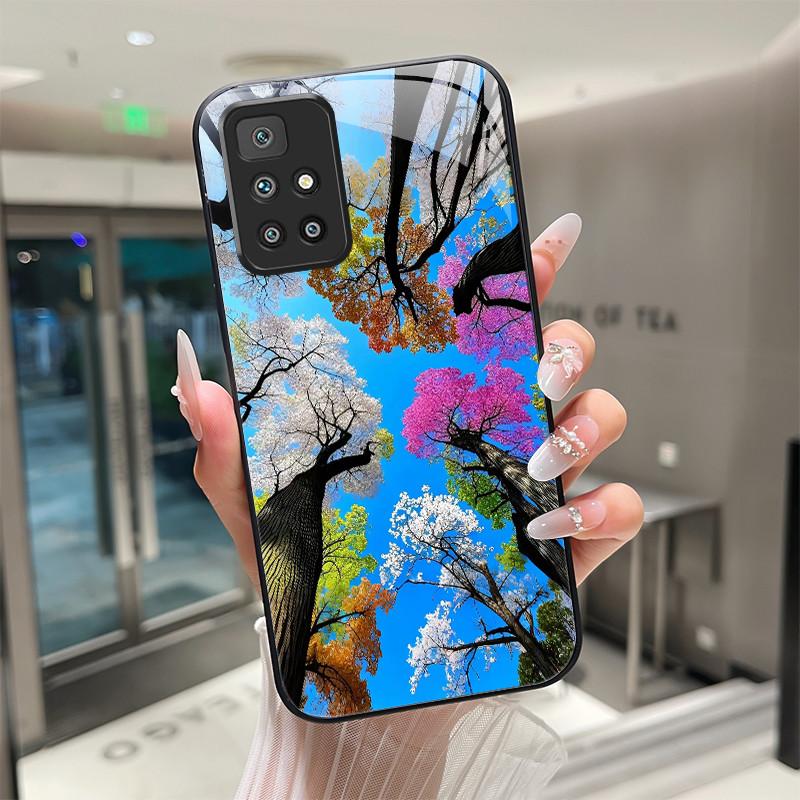 For Xiaomi Redmi 10 Prime 2022 Phone Case Tempered Glass Hard Shell flower Cute cats Coque For Redmi10 10Prime 2022 Back Cover