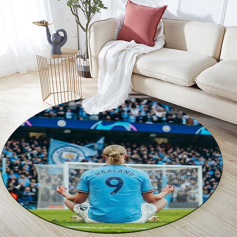 Erling Printed Round Rug, Non Slip Washable Circular Carpet For Living Room Bedroom Playroom, Sports Fan Decor, Holiday Birthday Gift