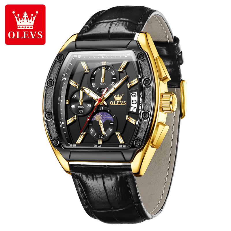 Men Watch Luxury Chronograph Quartz Watch Leather Waterproof Luminous Date Moon Phase Watches for Man Reloj