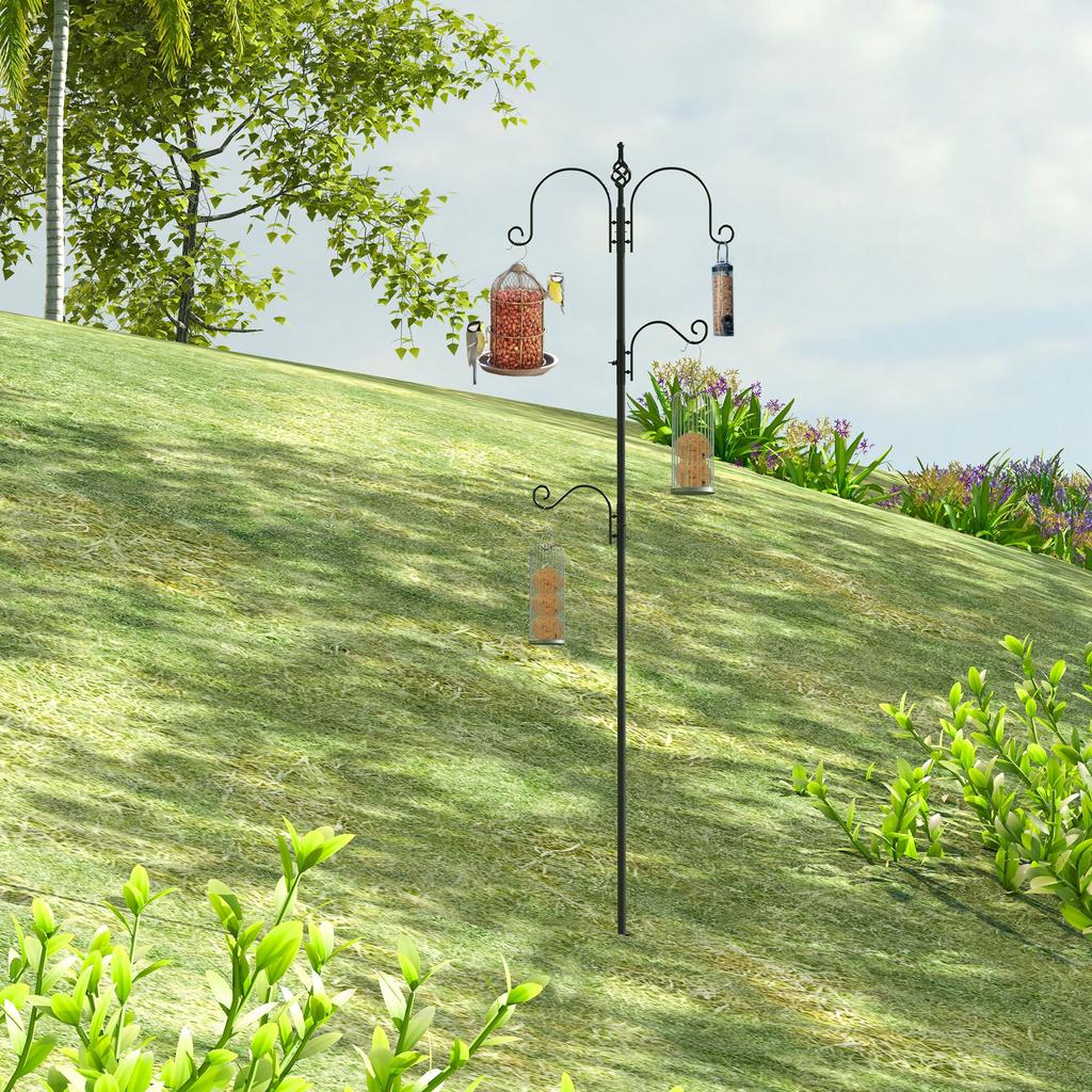 Bird Feeder Station Outdoor Bird Feeder 4 Hooks Steel Black