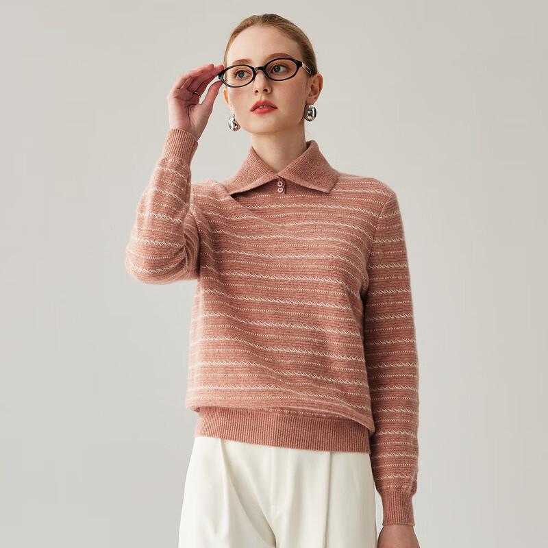 Zhaojun Women's 100% Cashmere Striped Crew Neck Sweater