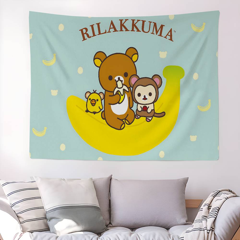 RRilakkuma Cartoon Anime Printed Large Wall Tapestry Art Science Fiction Room Home Decor Decor Blanket