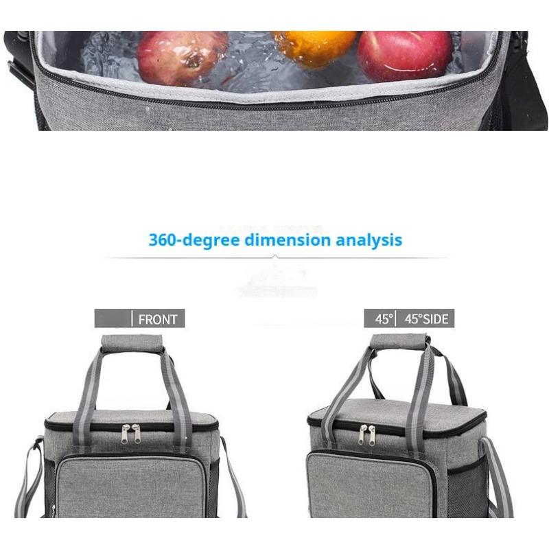 Gray 15L Portable Large Insulated Lunch Bag Shoulder Carry Outdoor Picnic Lunch Bag Waterproof Leak-proof Thickened Handheld