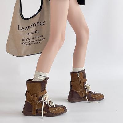 Боксерки в нишевом цветовом решении в стиле ретро, женские осенне-зимние модные универсальные ботильоны Мартин с контрастной вставкой