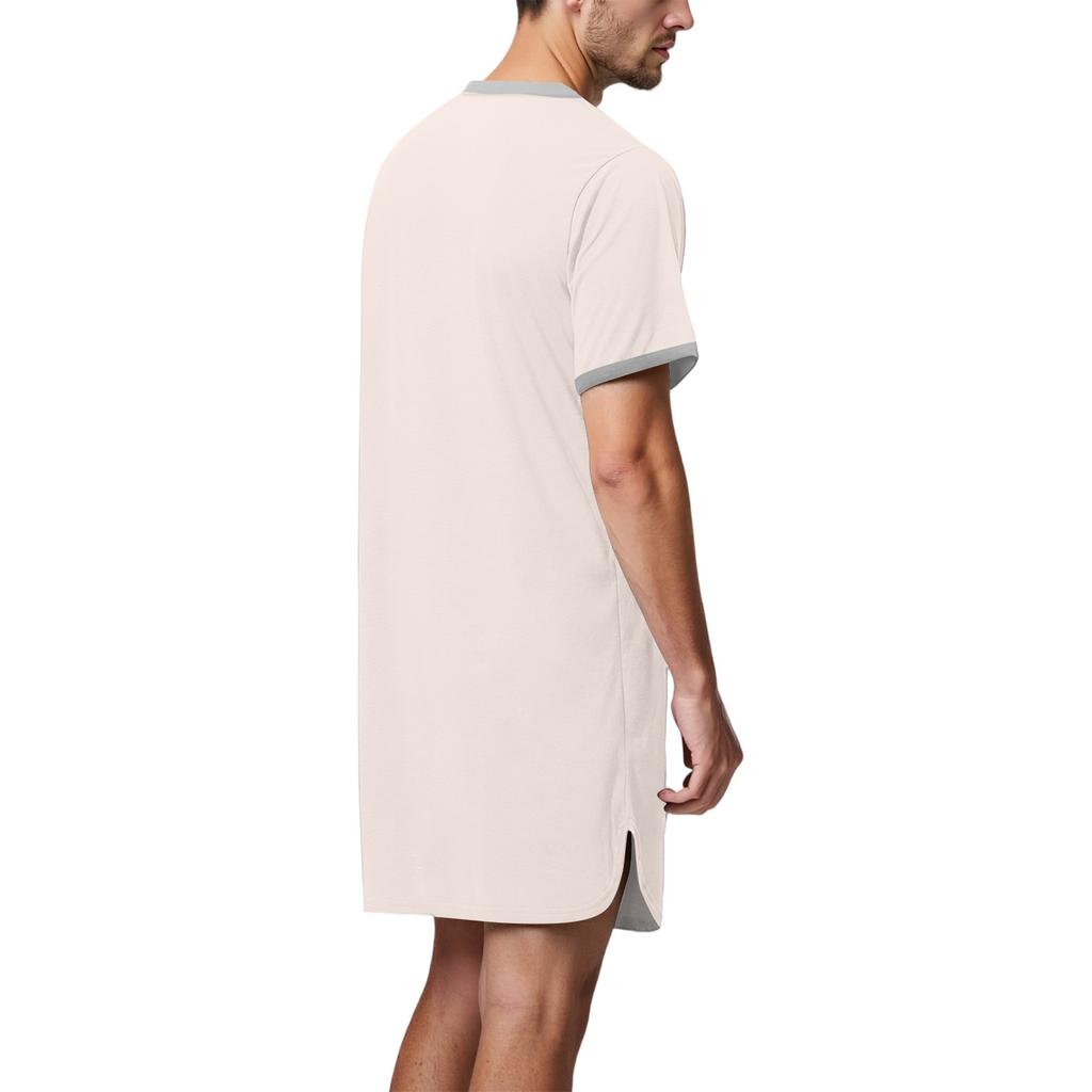 Мужская однотонная хлопковая пижама с коротким рукавом, рубашка на пуговицах с отложным воротником, длинная свободная пижама, домашняя одежда