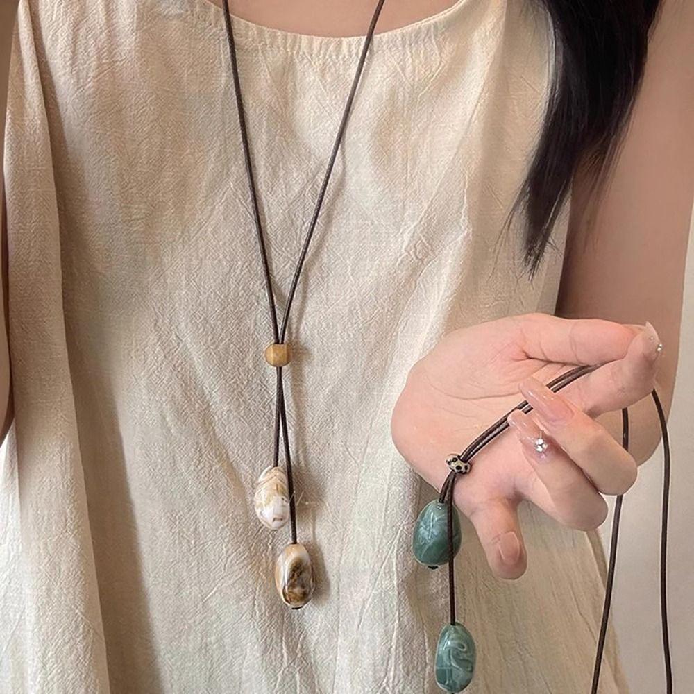 Adjustable Long Oval Necklace Resin Sweater Chain Trendy Clavicle Chain  Gift