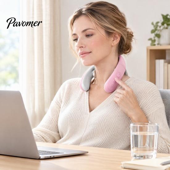 Hands Free Neck Massager Electric with Heat, 10 Modes & 16 Intensity Levels, Heated Cervical Lightweight Cordless Massager, Wearable Relaxer for Pain