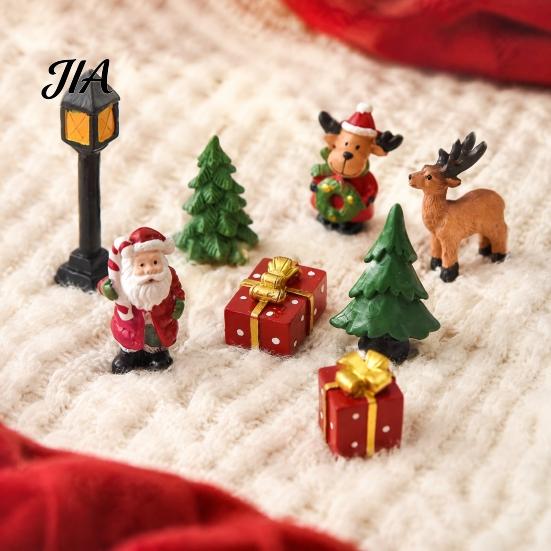 Creative Christmas Gift Box Fillers 3 Pcs Miniature Figurines, Mini Resin Santa Tree Elk Fairy Garden Accessories Figures for Micro Landscape, Garden,
