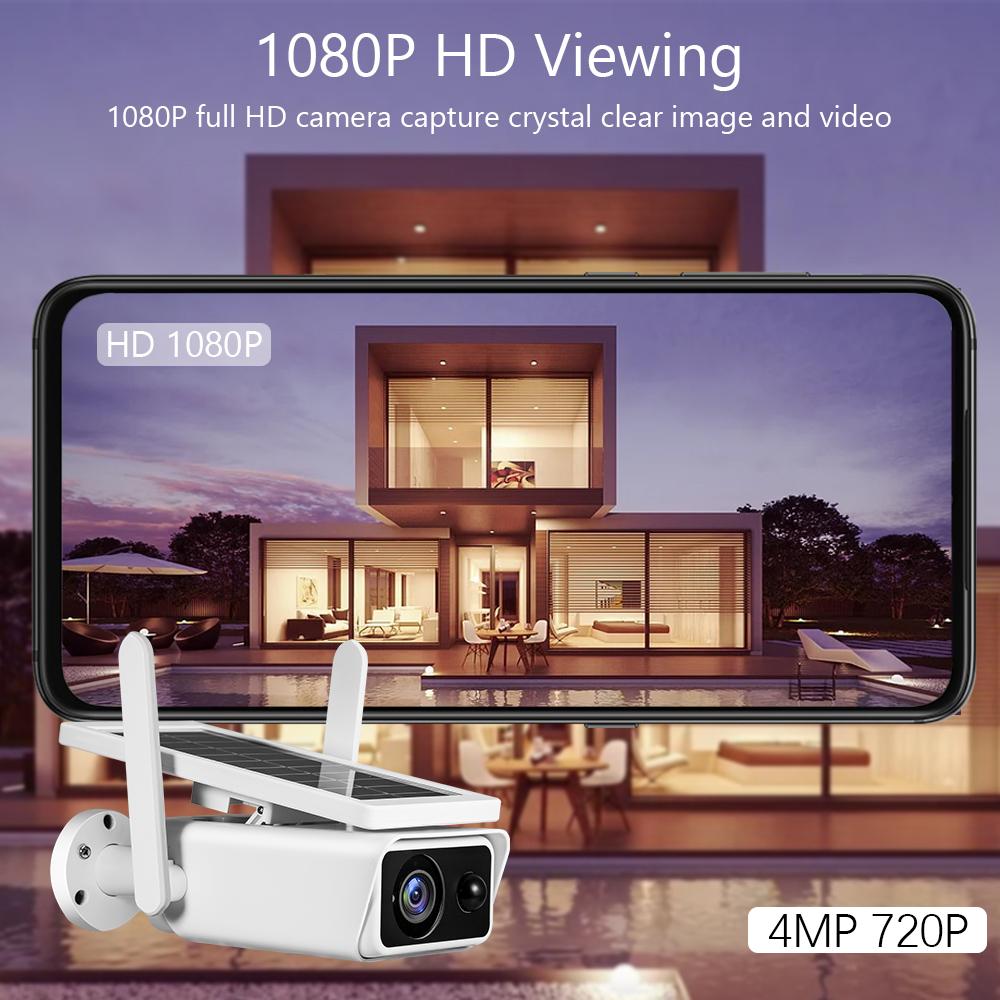 Outdoor Solar Security Camera 4MP Chargeable Battery Wireless WiFi Home Surveillance Camera with