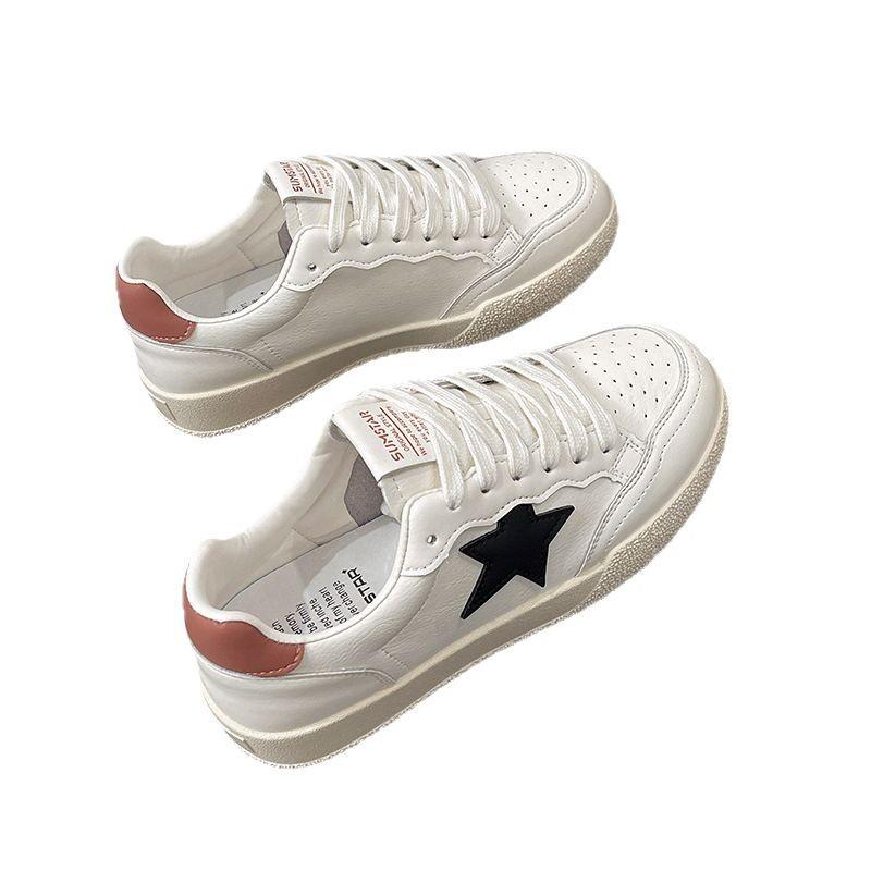 Кожаные белые туфли женские весна-лето 2025 новые повседневные туфли на плоской подошве универсальные спортивные туфли на мягкой подошве туфли Star Board