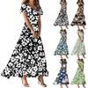 Women's Casual Fashion Print Long Dresses V-Neck Short Sleeve Dresses