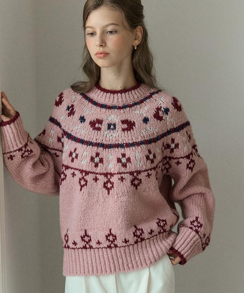 OURHOPE Noel Alpaca Wool Nordic Knit - Pink