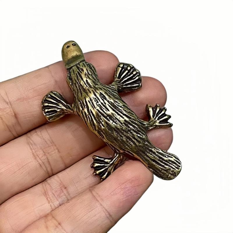 Retro Brass Platypus Ornament Solid Copper Duckbill Miniature Figurine Metal Tea Pet Feng Shui Collectible Model Home Decor