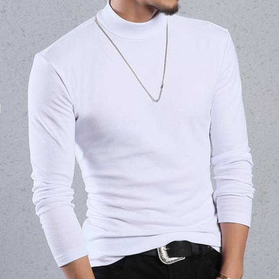 Spring Autumn Men Fitness Top Slim Fit Half-high Collar Stretchy Long Sleeves Solid