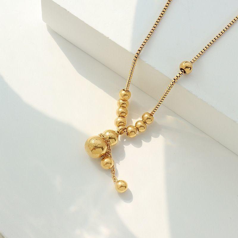 Chinese-style Vintage Pendant Necklace Stainless Steel Gold-color Plating Women's New Year Design Exquisite Simple Collar Chain