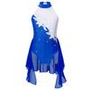 Kids Girls Sleeveless Backless Shiny Rhinestone Sequins Chiffon Dance Dress Gymnastic Skirted Leotard Dance Costume
