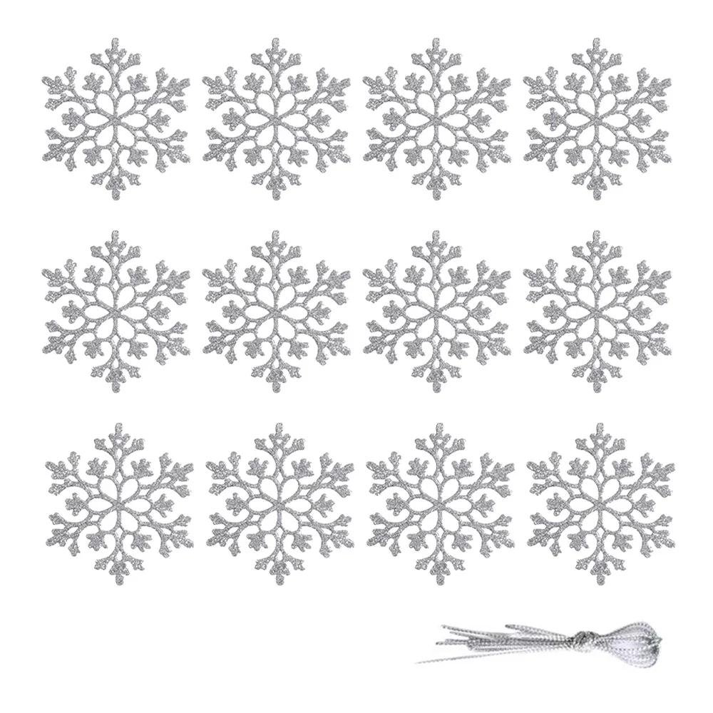 Рождественские украшения-снежинки, 12 шт. пластиковые блестящие украшения-снежинки, подвеска на рождественскую елку, снежинка для украшения рождественской елки