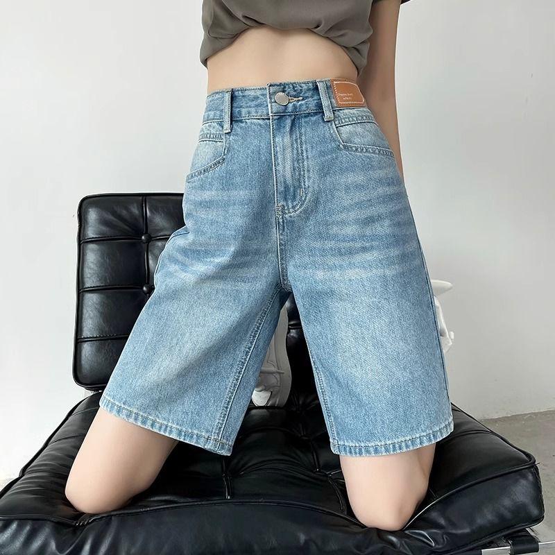 Детские джинсовые шорты Five Point, летние, с высокой талией, свободный крой, прямые брюки, широкие брюки средней длины, большие размеры