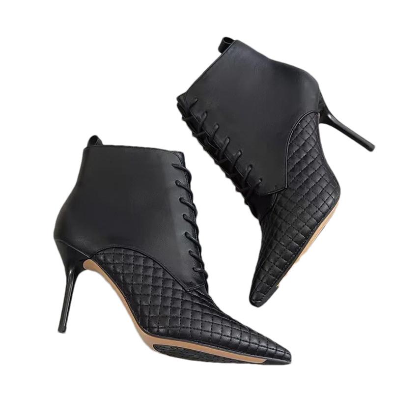 Острый носок женские зимние ботильоны на высоком каблуке модная обувь зимние сексуальные шнурованные новые ботинки 2024 трендовые дизайнерские туфли-лодочки Botas Mujer