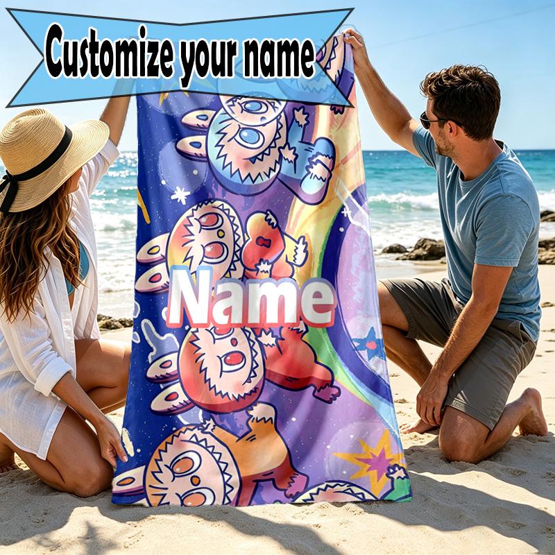 Custom Name Personalized Labubu Print Beach Towel, for Trip Camping Beach Party Home Decor, Birthday Gift for Family & Friends