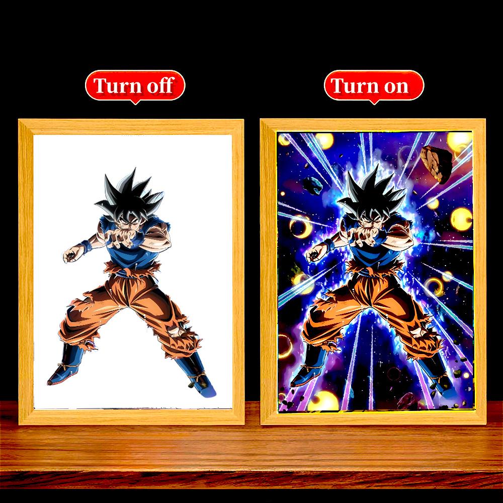 Аниме Фигурка Dragon Ball Фото Рамка Световая Кисть Goku Vegeta Светодиодная Ночная Декор для Дня Рождения Спальни Оригинальные Подарки Лунная Лампа Круглая Сенсорная Сжимаемая