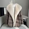 Faux Fox Fur Detachable Large Lapel Fur Down Jacket Women Winter Medium Long Loose White Goose Down Coats