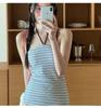 Source Korean version of simple fashion swimsuit women's triangular one-piece belly cover and thin hot spring vacation striped swimsuit