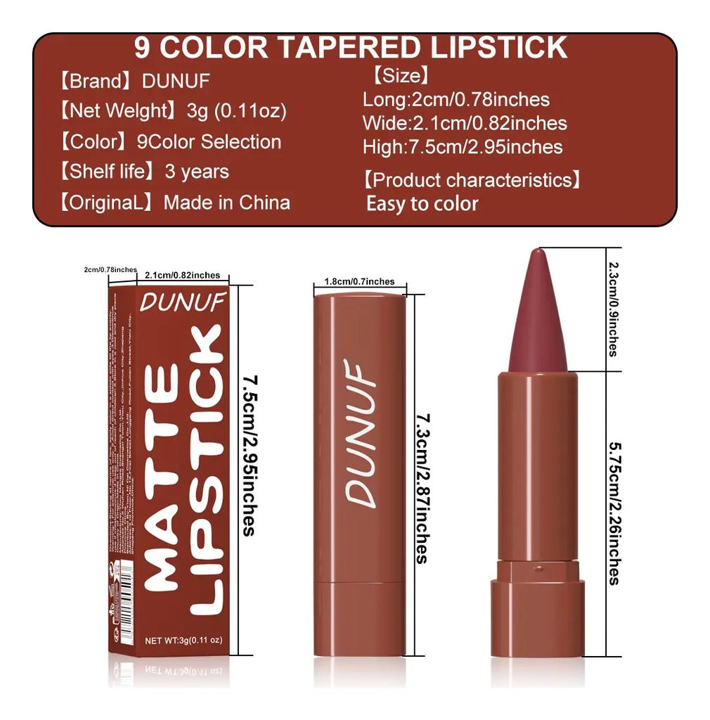 Dunuf Long Lasting Matte Lipstick 1 Piece Pointed Matte Tone