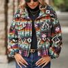 2025 Autumn Winter New Ethnic Print Loose Long Sleeve Short Coat Women's Fashion Outerwear