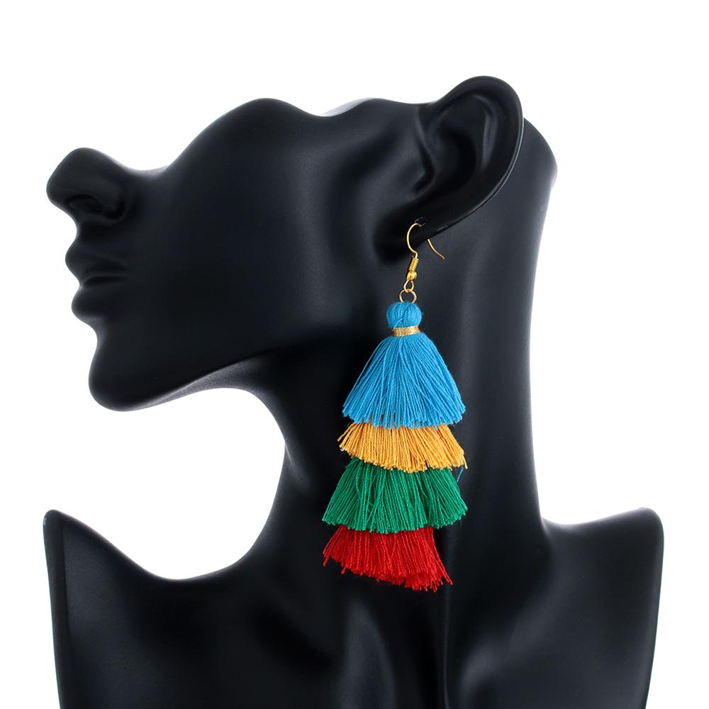 Ethnic Gradient Boho Ear Stud Dangle Drop Earrings Multilayer Drop Long Tassel Earrings Bohemian