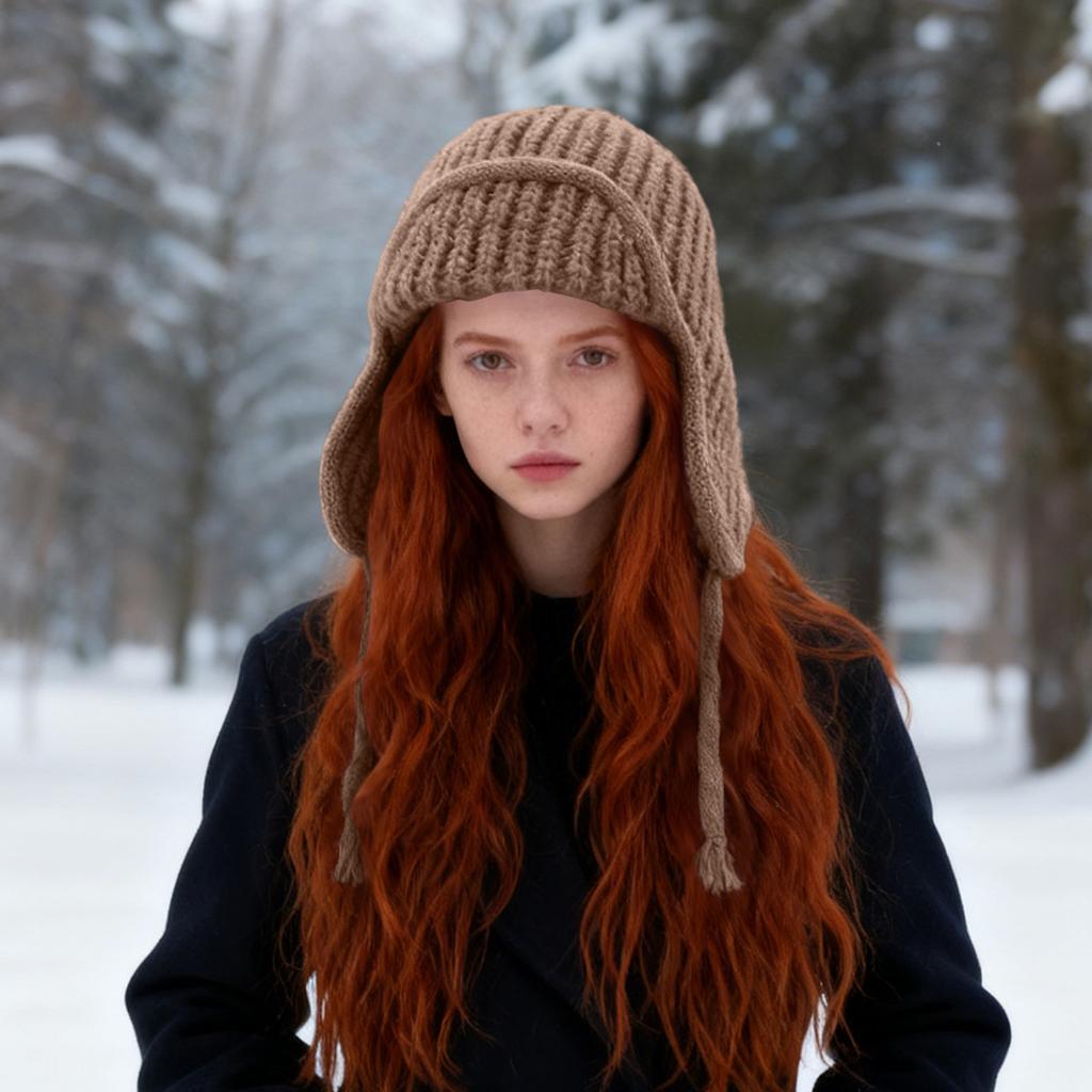 Женская шапка-авиатор, Женская шерстяная шапка для холодной погоды, Модная теплая вязаная шапка для большого обхвата головы