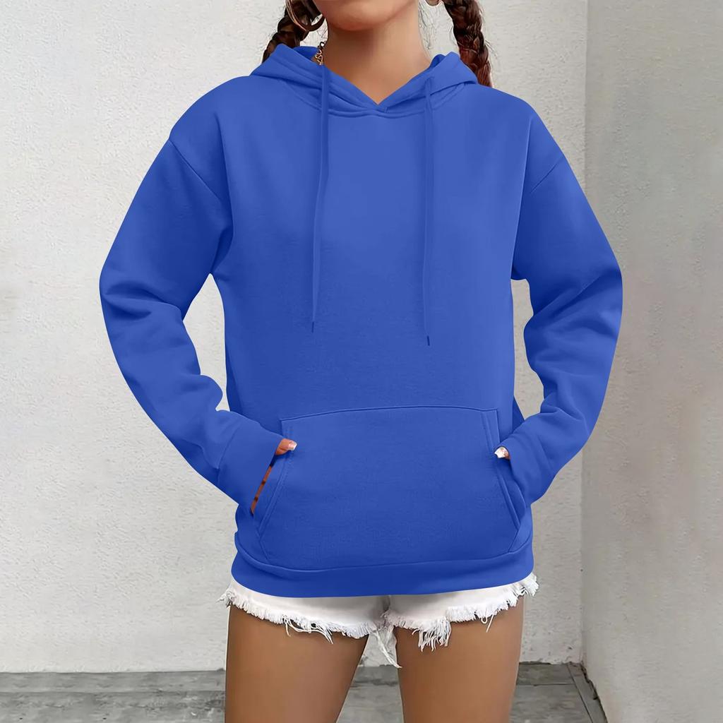 Women's Fashion Casual Sweatshirt Solid Color Hooded Pullover Sweatshirt With Pocket