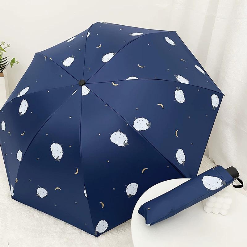 Ten-Rib Large Double Umbrella for Students, Cartoon Sun Umbrella with Black Coating for Sun Protection, Dual-Use for Sun and Rain, Manual Folding