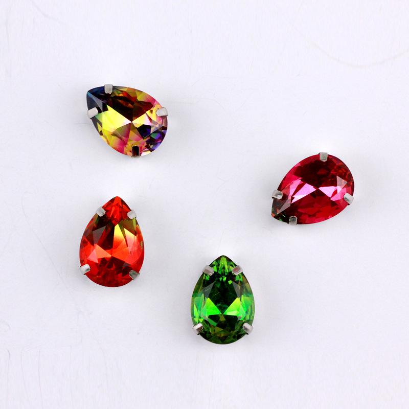 Серебряный коготь Капля Турмалин Бриллиант Градиентный драгоценный камень для DIY ювелирных изделий, обуви, сумок - 10x14 мм Кристальный камень.