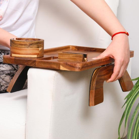 Поднос для еды на диване с держателем для чашки, крепление для телефона, высокая стабильность, гладкие края, минималистичный дизайн