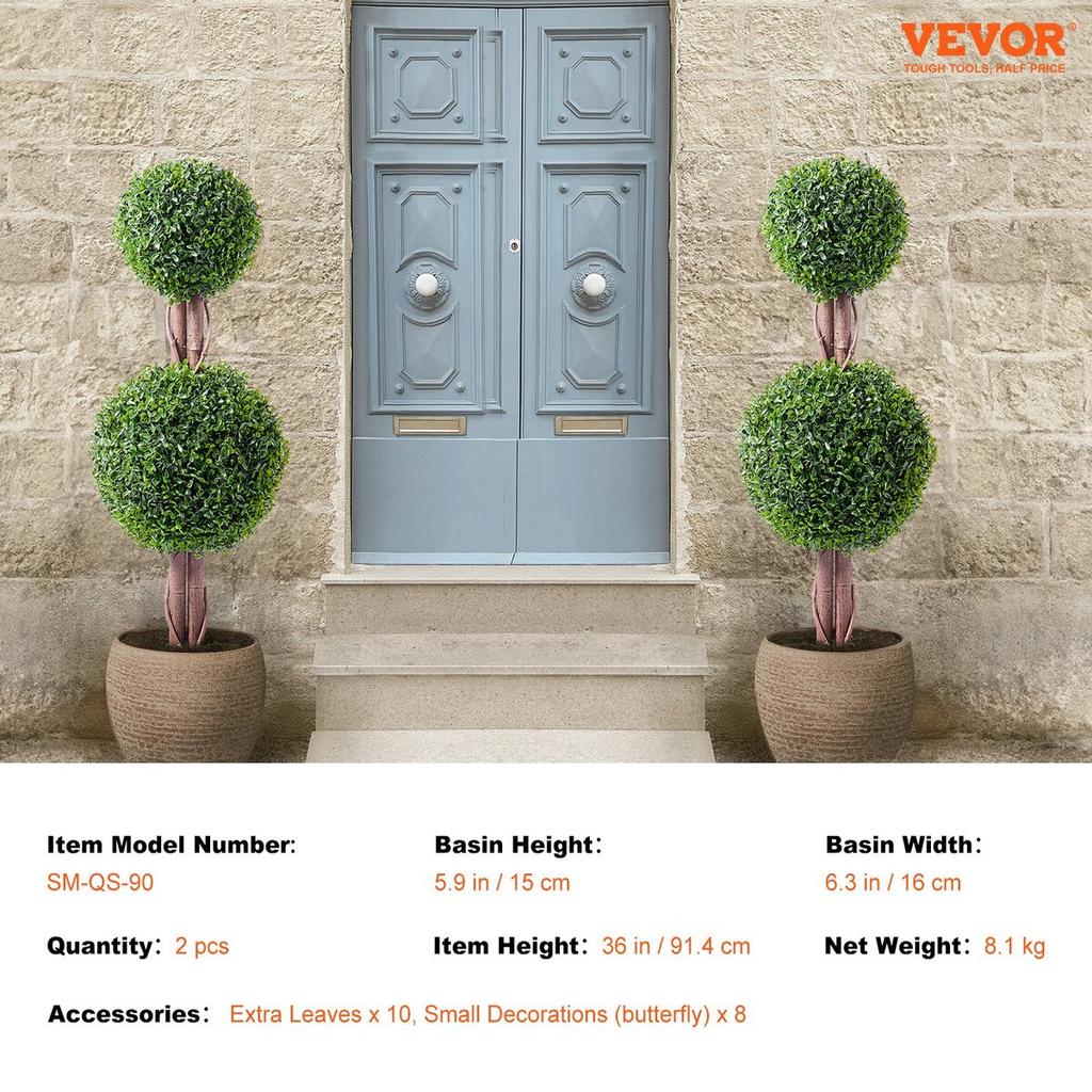2 Pack 3' Artificial Boxwood Topiary Tree Faux Plant UV Decor In/Outdoor