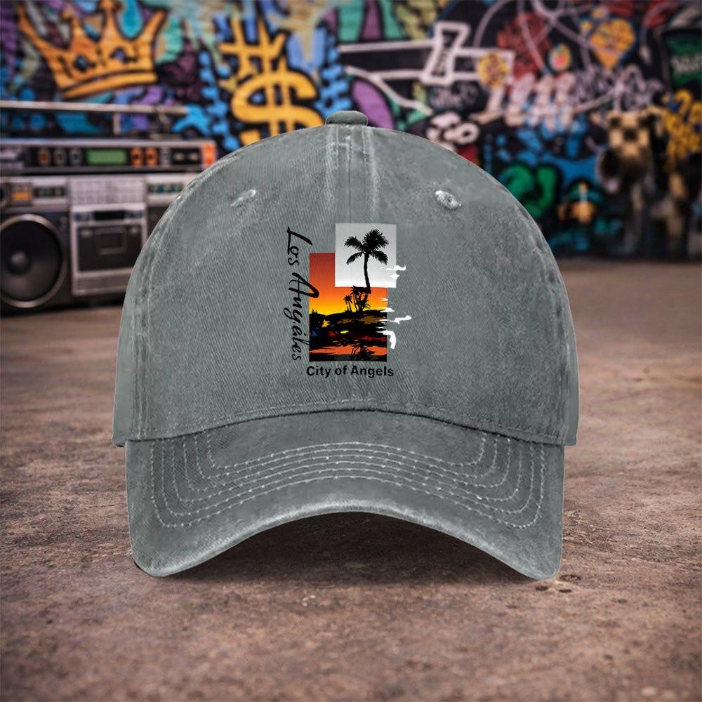 pc Unisex Los Angeles Sunset Landscape Vintage Washed Baseball Cap  UnisexS Trendy Hat  Versatile Duckbill Cap  Fun Print  Un