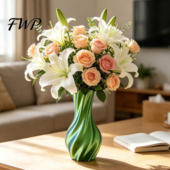 High-grade Texture Vase 3D Printed Decorative Spiral Flower Modern Twisted for Living Dried Room, Shelf, Wedding & Dining Table Centerpiece, Farmhouse