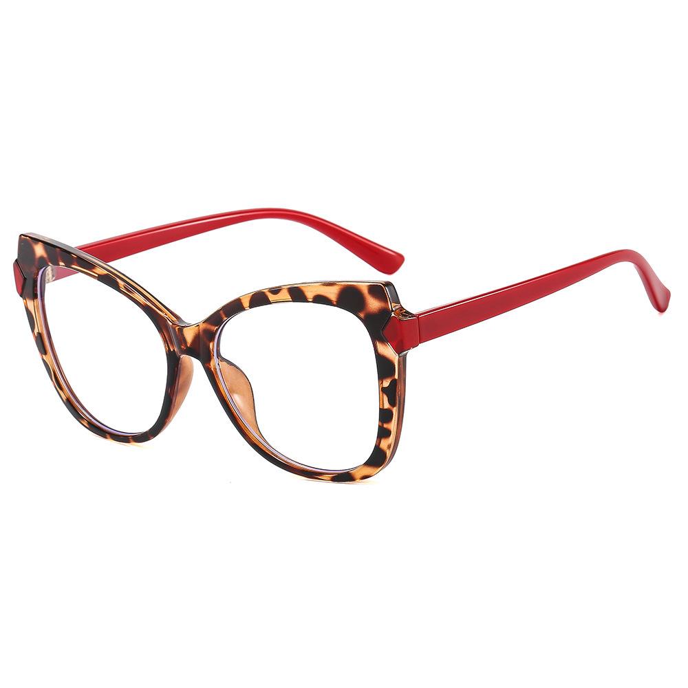New Euro-American Cat Eye Color Block Anti-Blue Light Glasses Frame - Trendy Plain Face Design