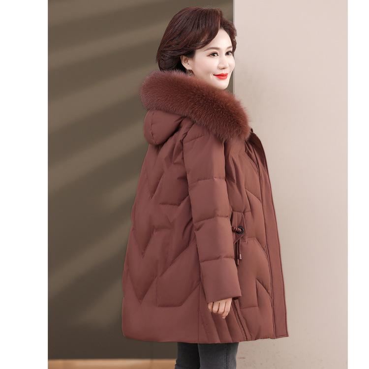 Down Jacket Mother Women's New Style Middle-aged and Elderly Winter Medium-length Thickened Fox Fur Collar White Duck Down Jacket