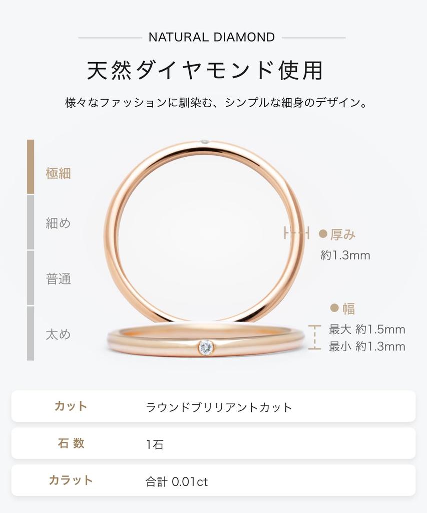 LEGAN Diamond Pink Size Natural Slim Wedding Made In Japan Ring, Gold, K18PG, 11, Diamond, Band, Women's,