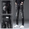 Autumn Work Ripped Hole Black Cowboy Hip Hop Dotting Ink Slim Jeans Men's Luxury Denim Pants Men